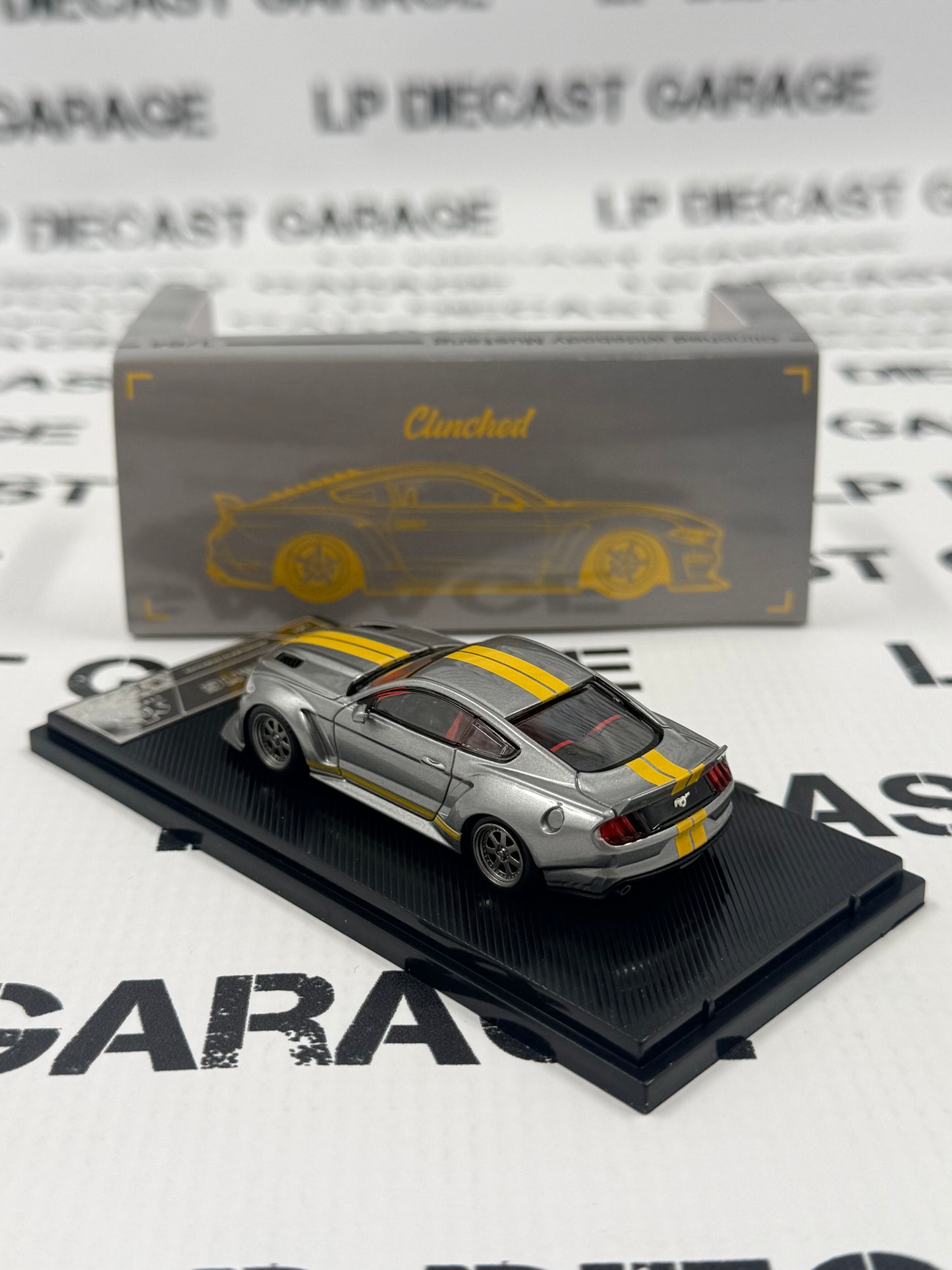 LIBERTY64 Ford Mustang Clinched Silver w/ Yellow Stripes 1:64 Diecast Ghost Player