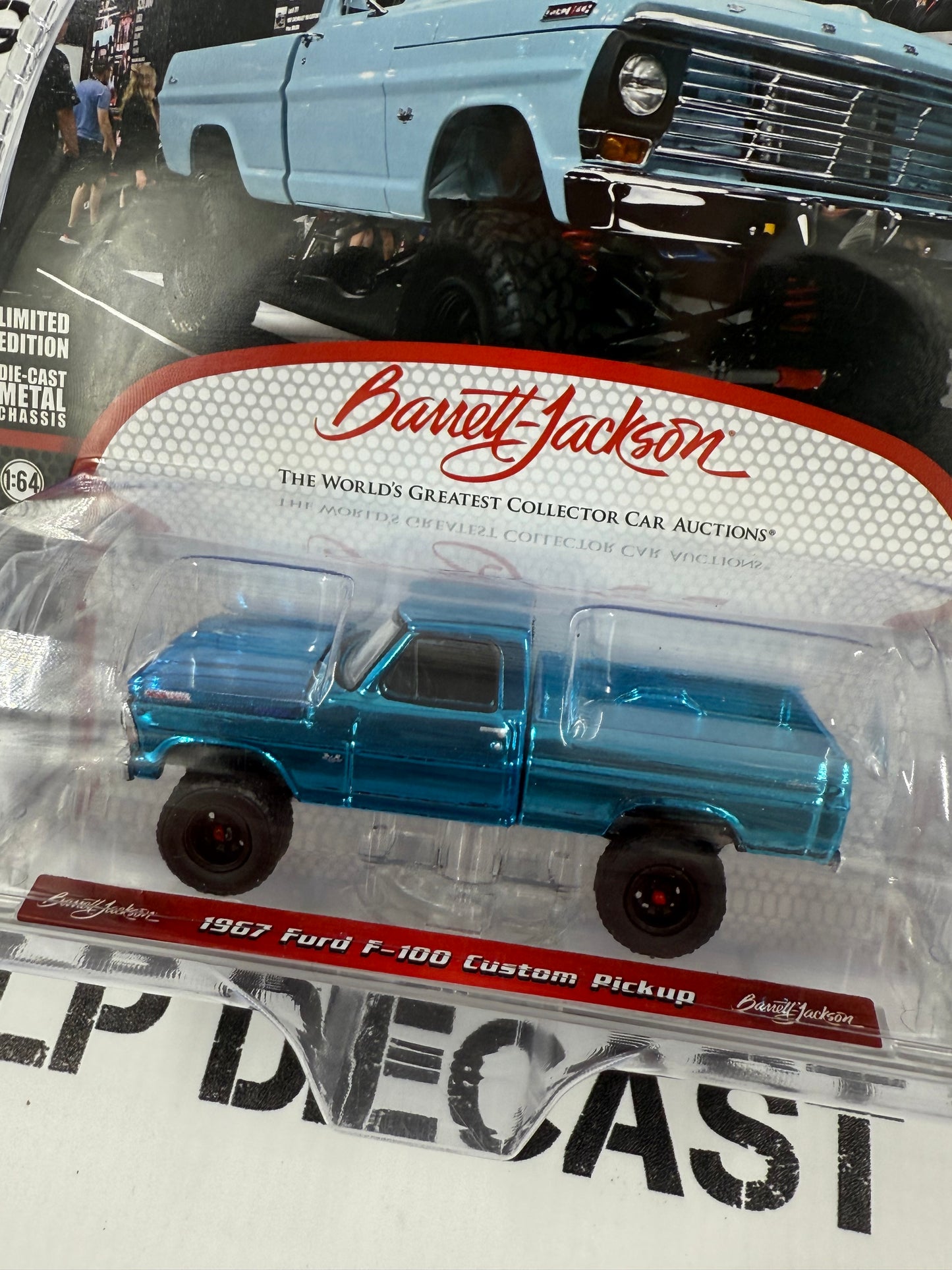 CHROME CHASE GREENLIGHT 1967 Ford F-100 Custom Blue 1:64 Diecast Barrett Jackson