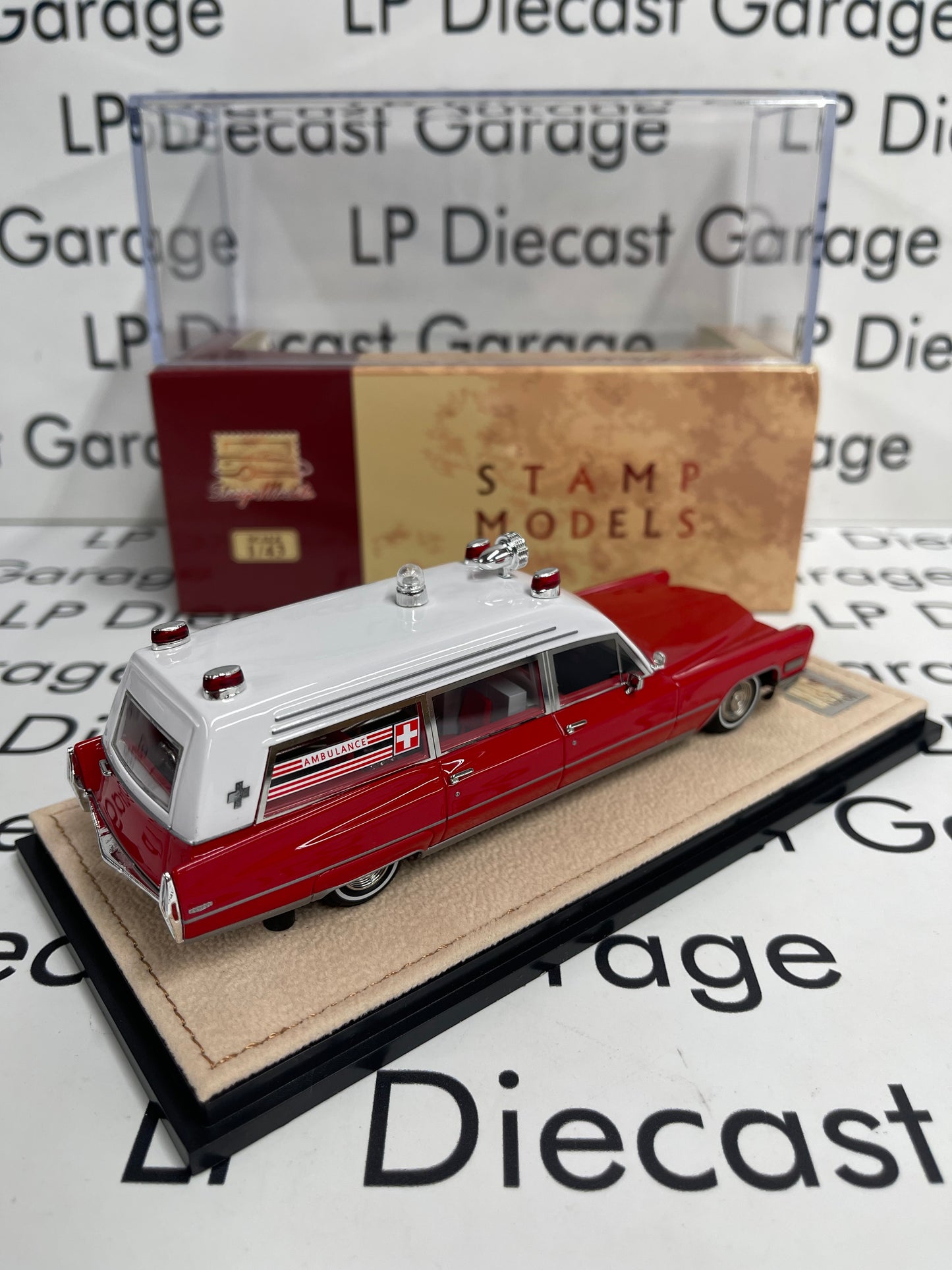 STAMP MODELS 1968 Cadillac Miller Meteor Ambulance Red/ White 1:43 Scale Resin Model