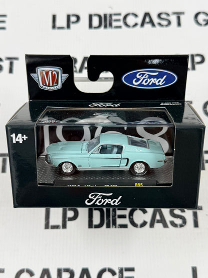 M2 1968 Ford Mustang GT 390 Light Blue 1:64 Diecast Detroit Muscle
