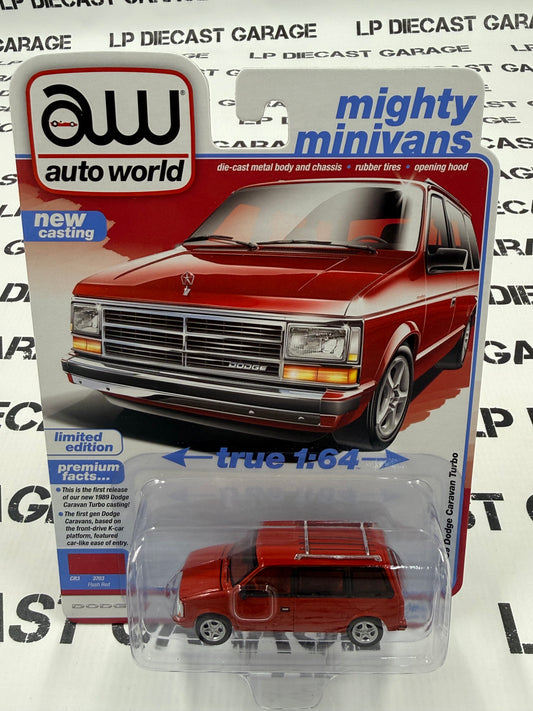 AUTO WORLD 1989 Dodge Caravan Turbo Red 1:64 Diecast Mighty Minivans