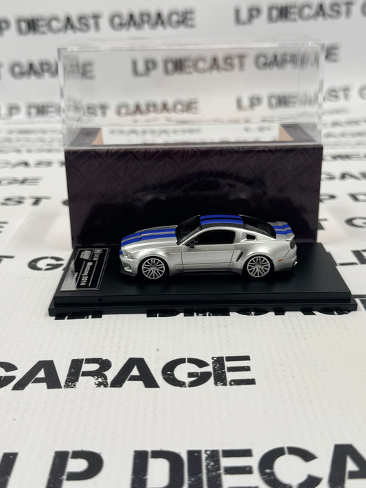 DCM Models 2014 Ford Mustang Silver w/ Blue Stripes 1:64 Diecast Ghost Player