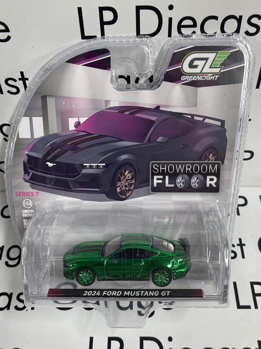 GREEN CHROME CHASE GREENLIGHT 2024 Ford Mustang GT Grey Showroom 1:64 Diecast