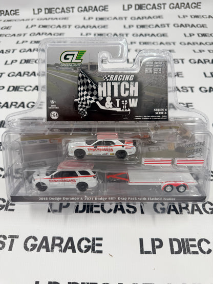 GREENLIGHT 2018 Dodge Durango & 2021 SRT Challenger w/ Trailer Ramchargers 1:64 Diecast Hitch & Tow
