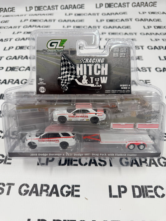 GREENLIGHT 2018 Dodge Durango & 2021 SRT Challenger w/ Trailer Ramchargers 1:64 Diecast Hitch & Tow