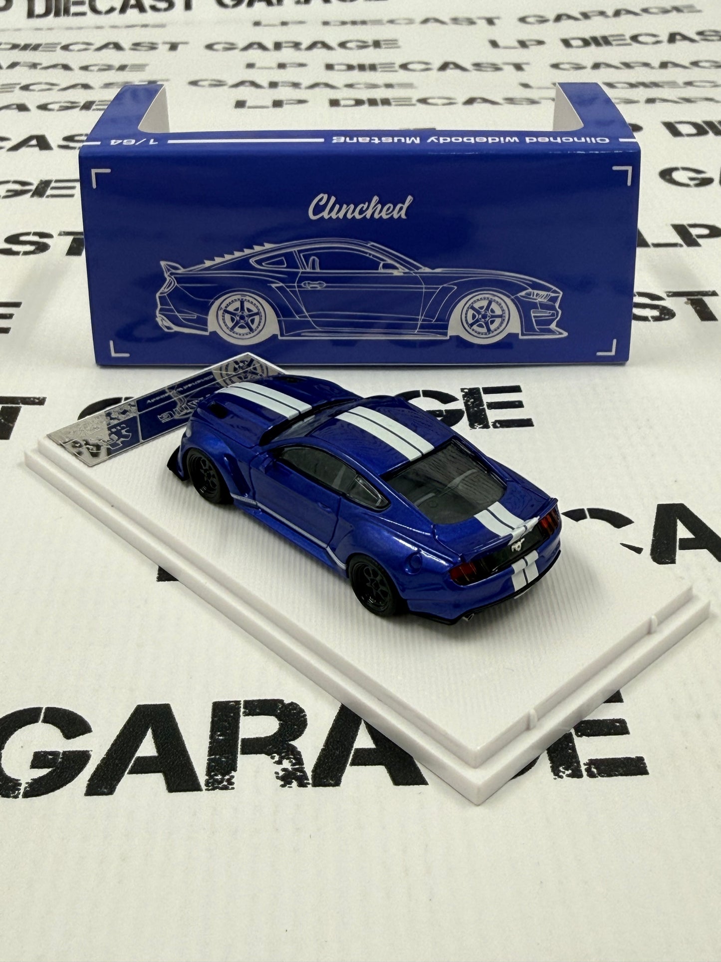 LIBERTY64 Ford Mustang Clinched Blue w/ White Stripes 1:64 Diecast Ghost Player
