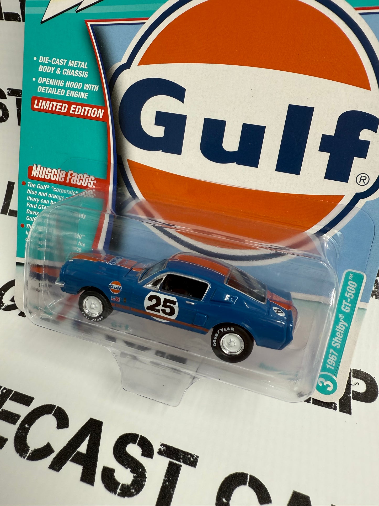 JOHNNY LIGHTNING 1967 Ford Mustang GT-500 Gulf Dark Blue 1:64 Diecast Muscle Cars USA