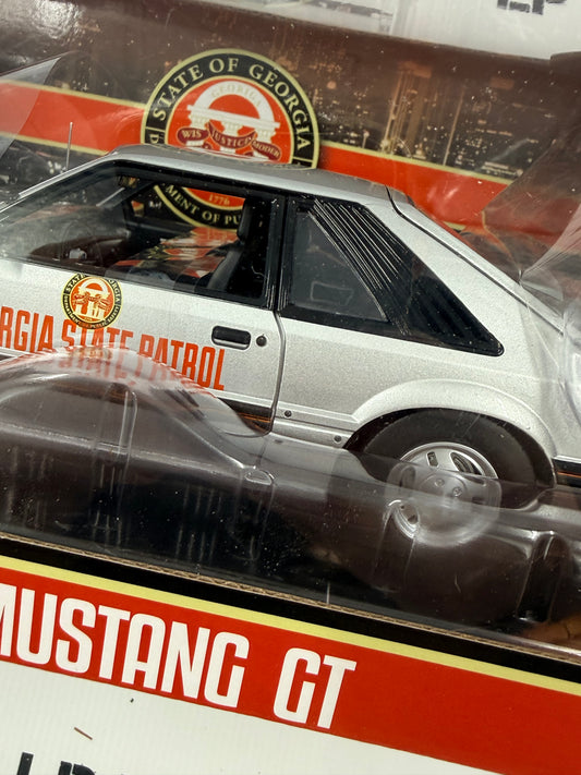 GREENLIGHT 1982 Ford Mustang SSP Georgia State Patrol Police State Trooper 1:18 Diecast *DAMAGED*