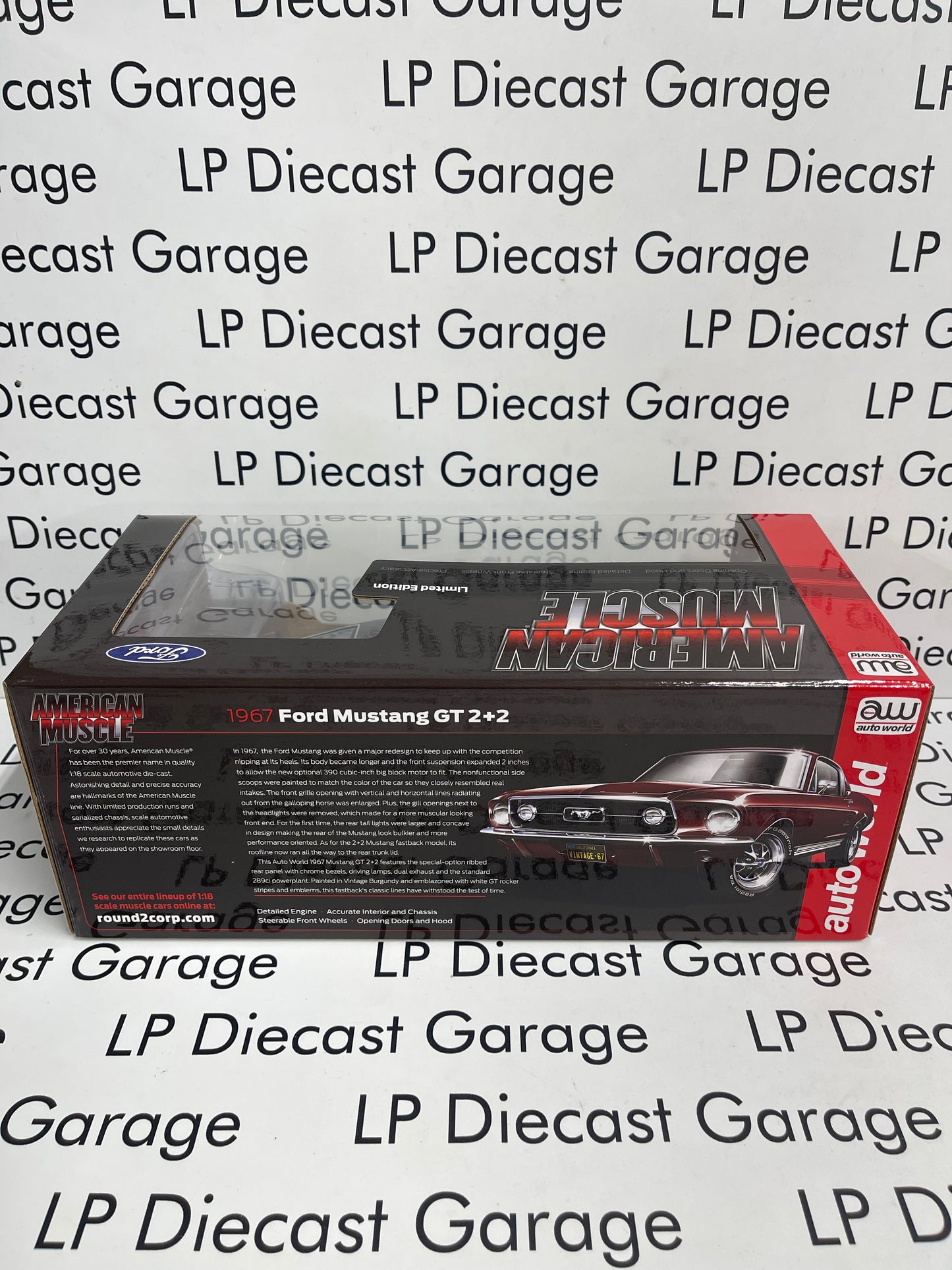 AUTO WORLD 1967 Ford Mustang GT 2+2 Burgundy 1:18 Diecast