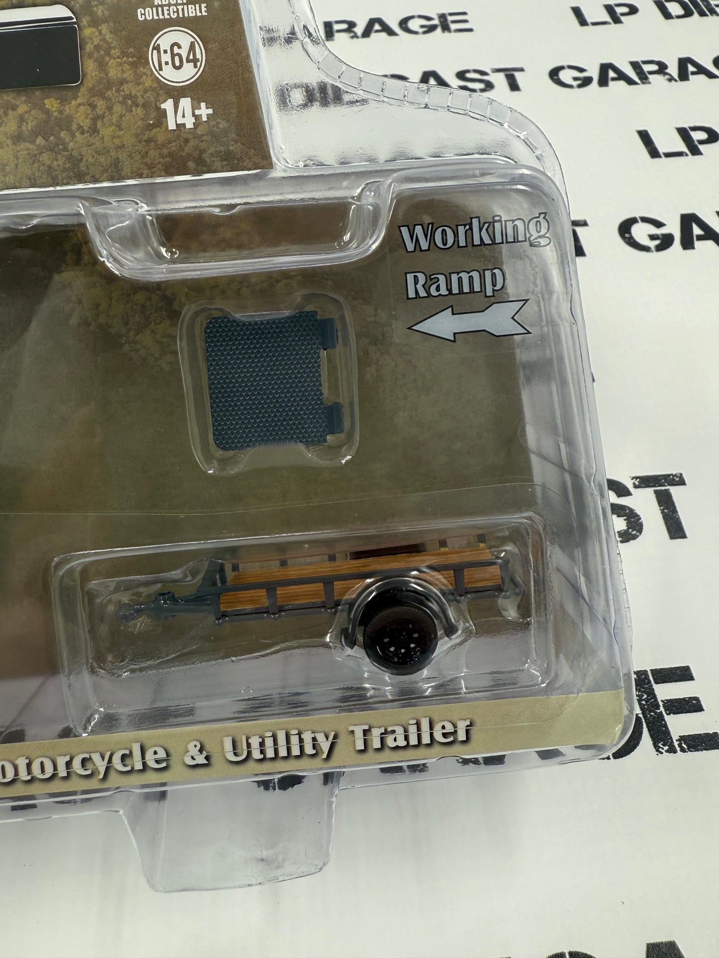 GREENLIGHT 2021 Ford Bronco w/Motorcycle & Trailer Blue 1:64 Diecast Hitch & Tow