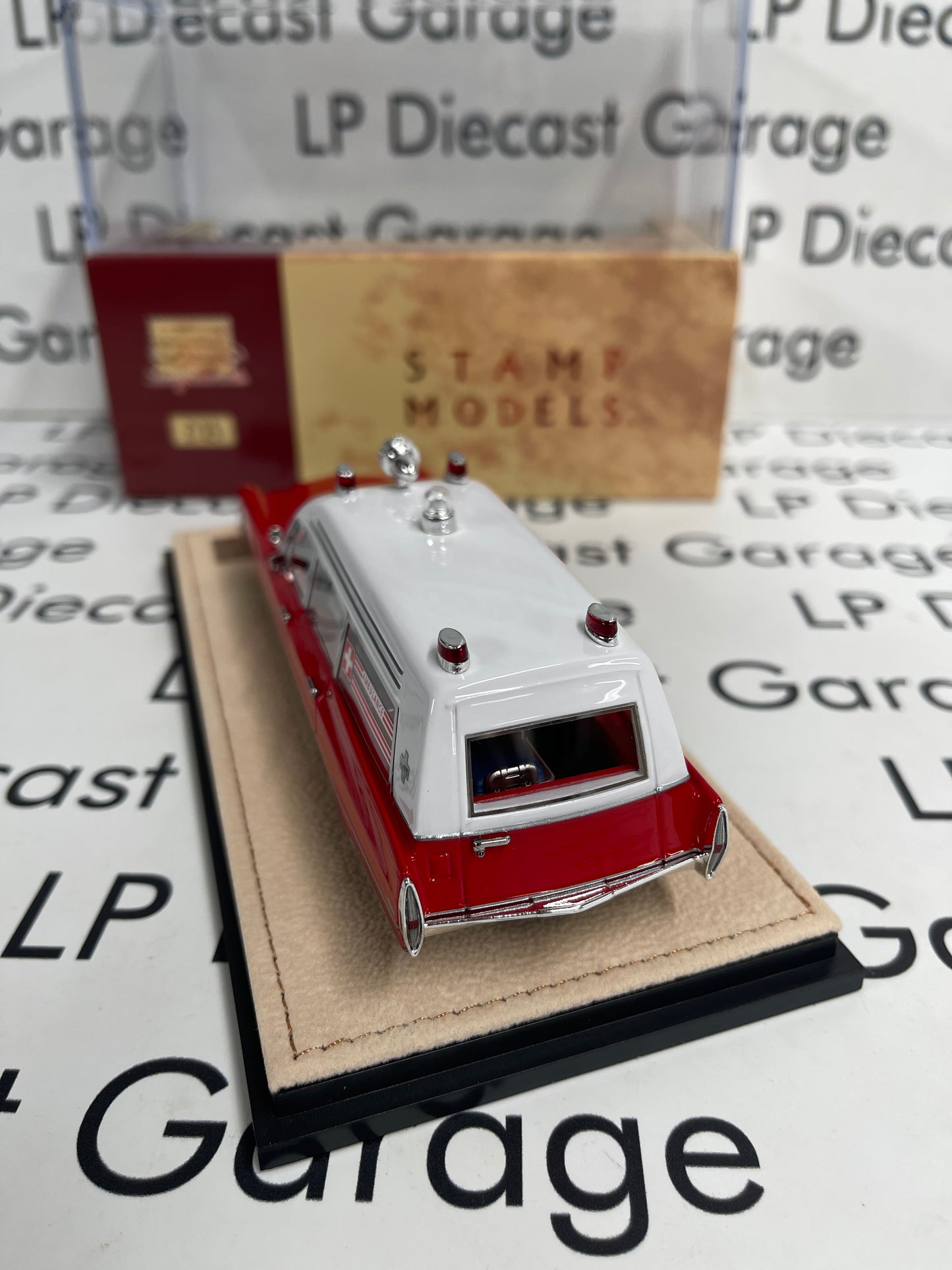 STAMP MODELS 1968 Cadillac Miller Meteor Ambulance Red/ White 1:43 Scale Resin Model