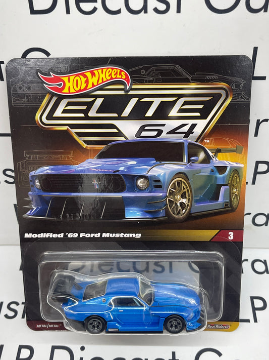 HOT WHEELS Elite 64 Modified 1969 Ford Mustang Blue Widebody Collectors Edition 1:64 Diecast