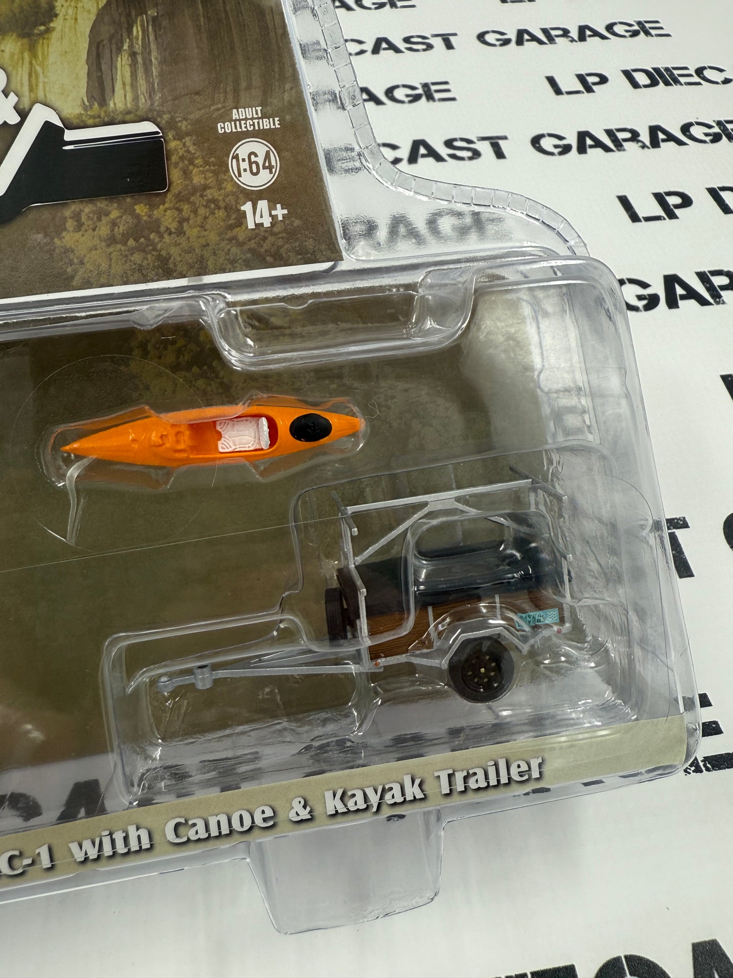 GREENLIGHT 1968 Jeep Commando w/ Kayak Trailer Blue 1:64 Diecast Hitch & Tow