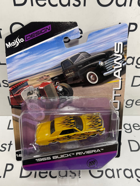 MAISTO 1965 Buick Riviera Yellow w/ Black Flames 1:64 Diecast Outlaws