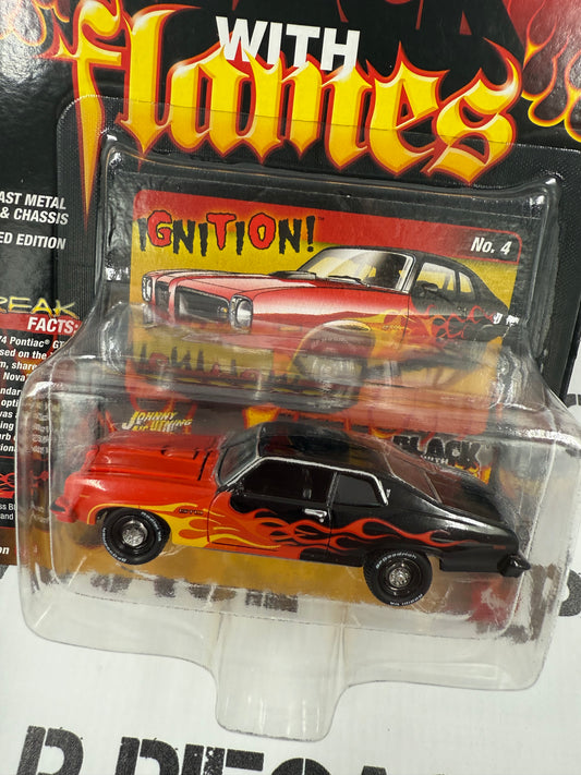 JOHNNY LIGHTNING 1974 Pontiac GTO Black w/ Red Flames 1:64 Diecast