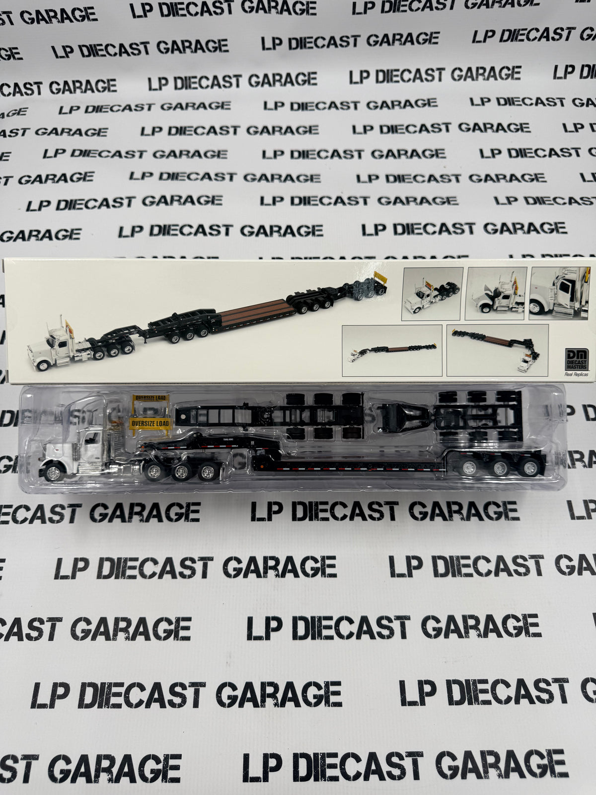 DIECAST MASTERS Peterbilt 589 Semi w/Lowboy Trailer White 1:64 Diecast Heavy Hauler