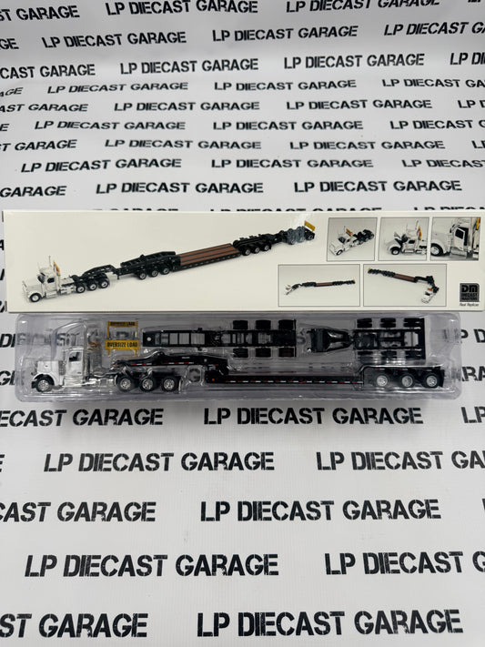DIECAST MASTERS Peterbilt 589 Semi w/Lowboy Trailer White 1:64 Diecast Heavy Hauler