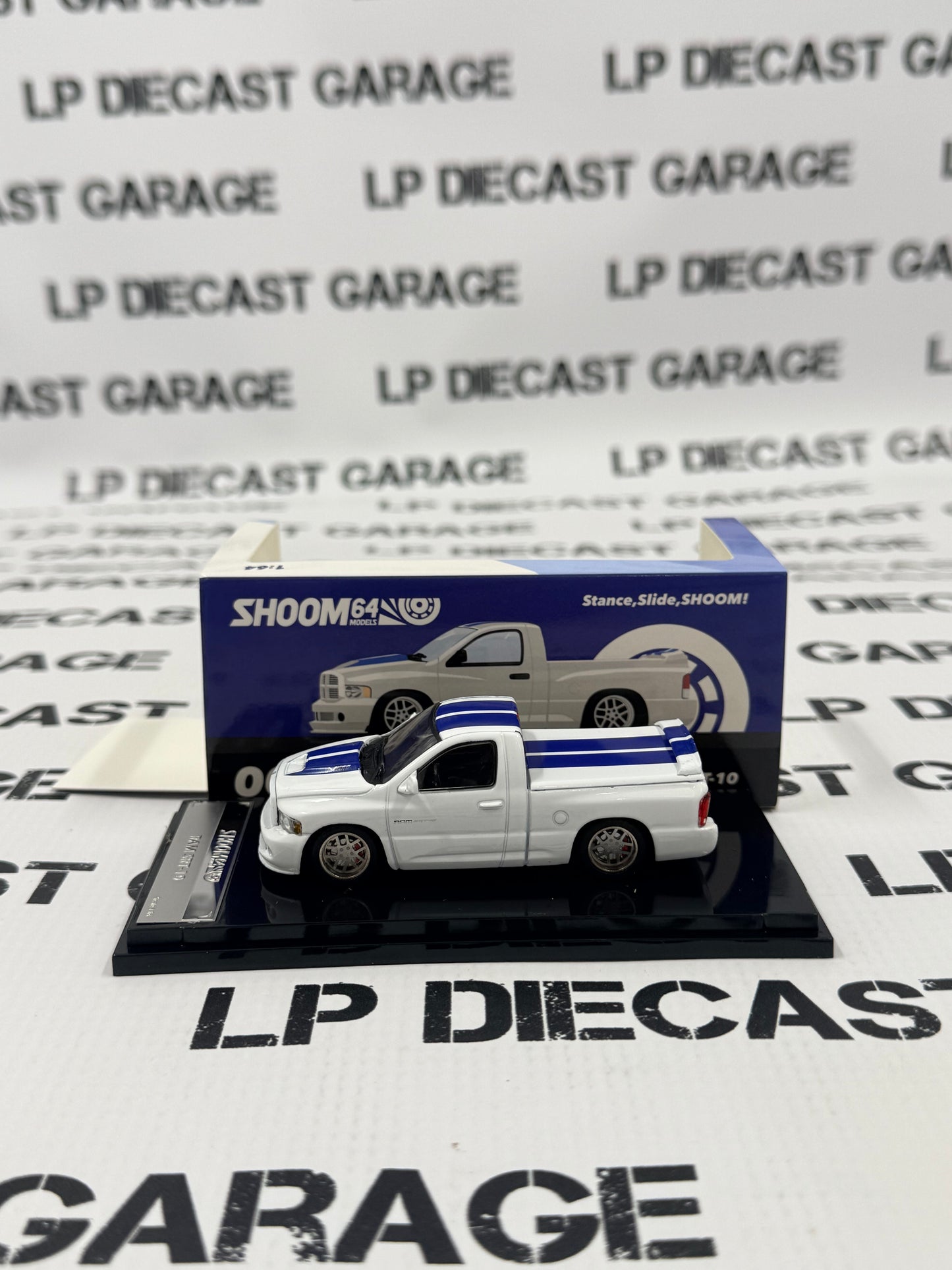 GCD Shoom Dodge Ram SRT10 White w/ Blue Stripe Truck 1:64 Diecast