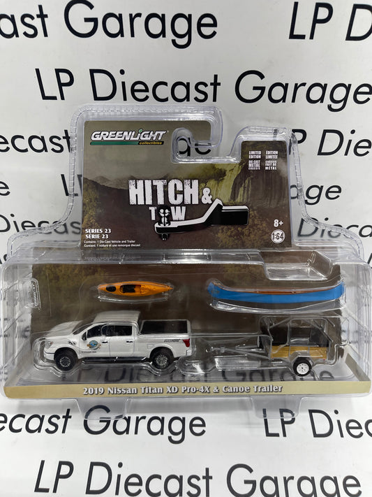 GREENLIGHT Hitch & Tow 2019 Nissan Titan XD Pro-4x & Canoe Trailer 1:64 Diecast