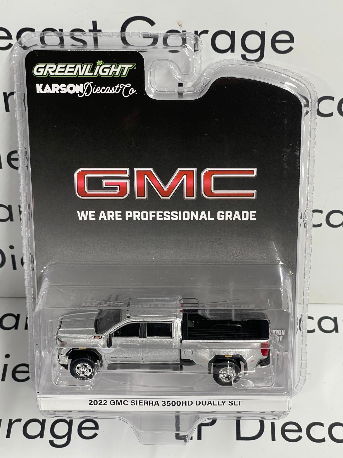 GREENLIGHT 2022 GMC Sierra 3500 Dually Truck Silver 1:64 Diecast Karson Exclusive