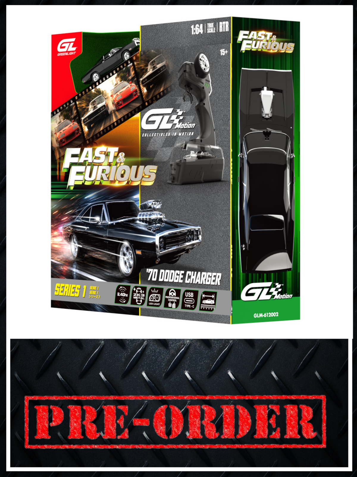 GREENLIGHT Motion '70 Dodge Charger The Fast & The Furious Combo Set 1:64 scale RC Car PRE-ORDER