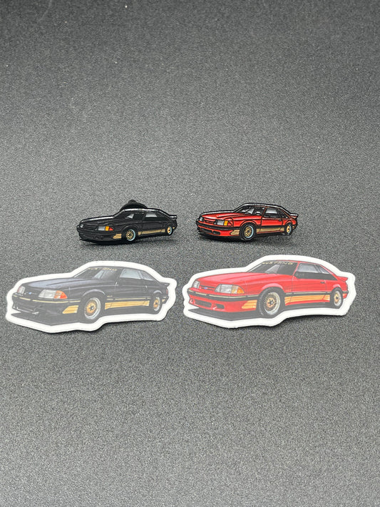LP Diecast Garage 1988 Ford Mustang "SLN" Hat Pin and Sticker Diecast Metal *Your choice of color*