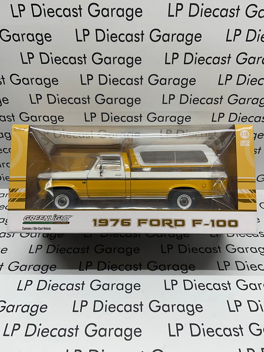 GREENLIGHT 1976 Ford F-100 Yellow/ White Pick Up Truck with Cap 1:18 Diecast