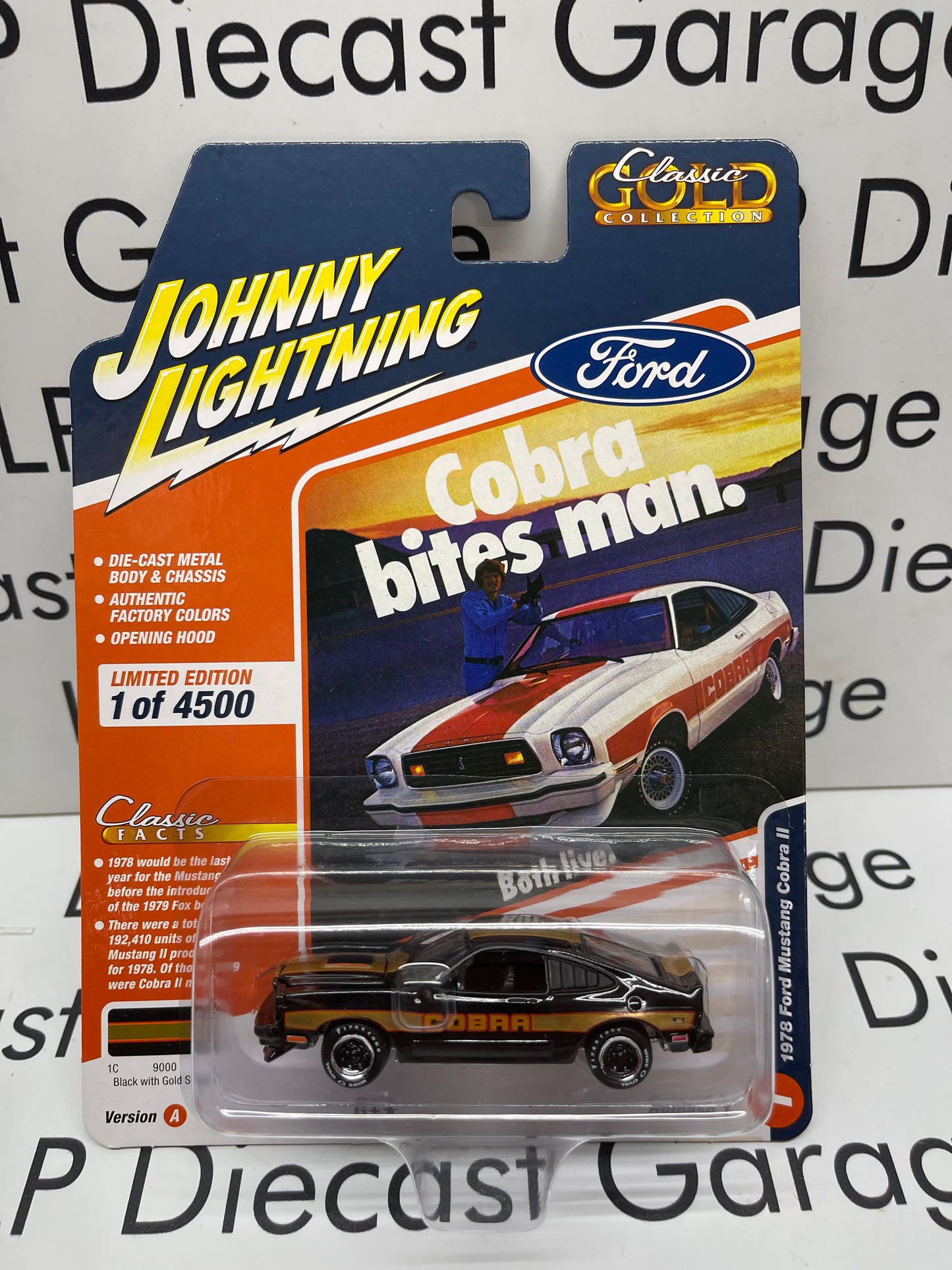 JOHNNY LIGHTNING 1978 Ford Mustang Cobra II Black/Gold 1:64 Diecast