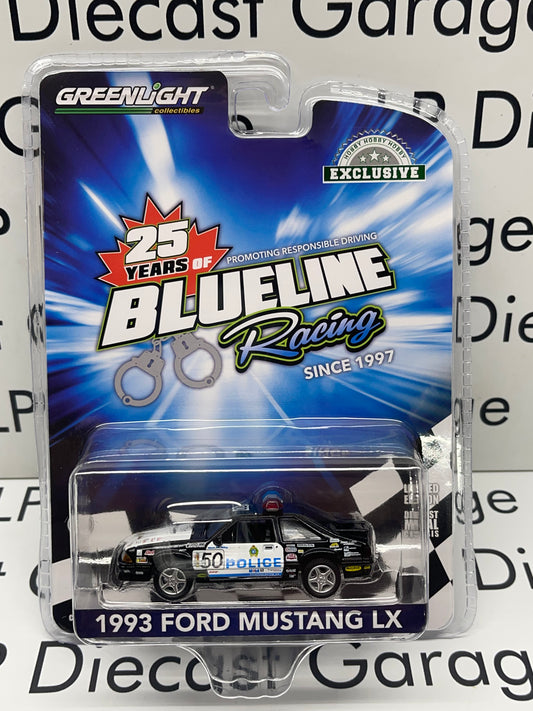 GREENLIGHT 1993 Ford Mustang LX Edmonton Police Alberta Canada Blue Line Racing 25 Years 1:64 Diecast