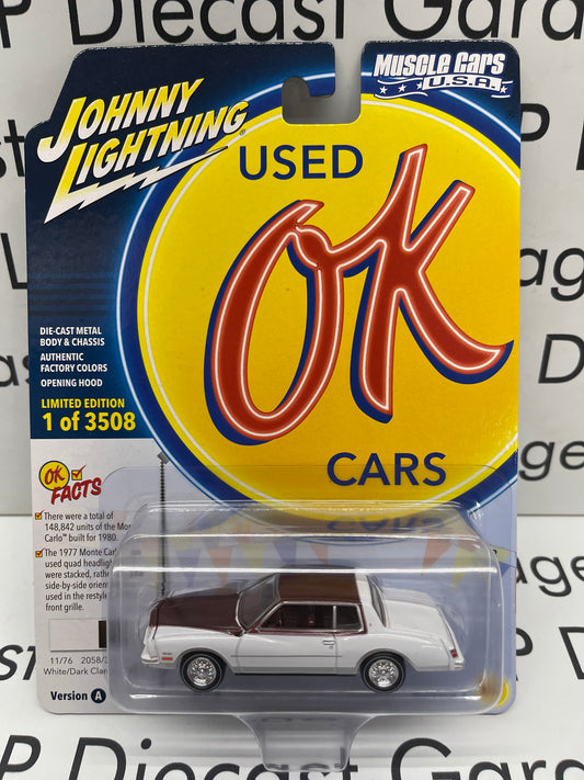 JOHNNY LIGHTNING OK Used Cars 1980 Chevrolet Monte Carlo White/ Dark Brown 1:64 Diecast