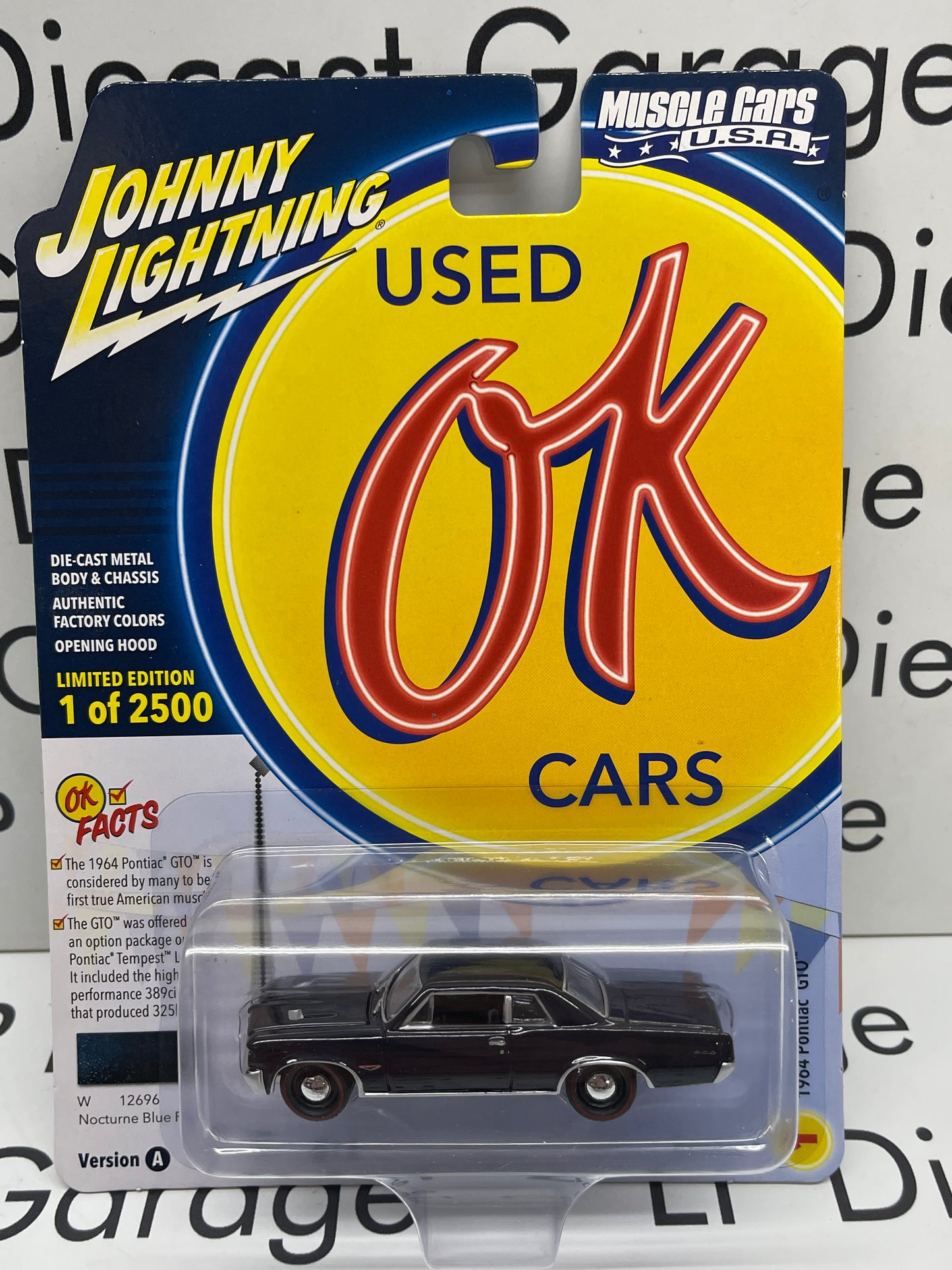 JOHNNY LIGHTNING 1964 Pontiac GTO Nocturne Blue Poly 1:64 Diecast OK Used Cars