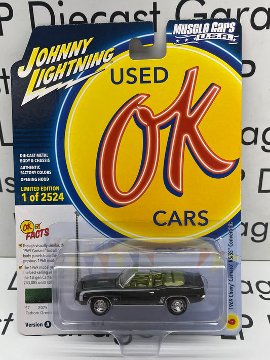 JOHNNY LIGHTNING OK Used Cars 1969 Chevrolet Camaro RS/SS Convertible Fathom Green 1:64 Diecast