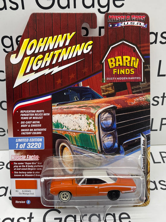 Johnny Lightning 1970 Dodge Coronet Super Bee Go Mango "Barn Finds" 1:64 Diecast
