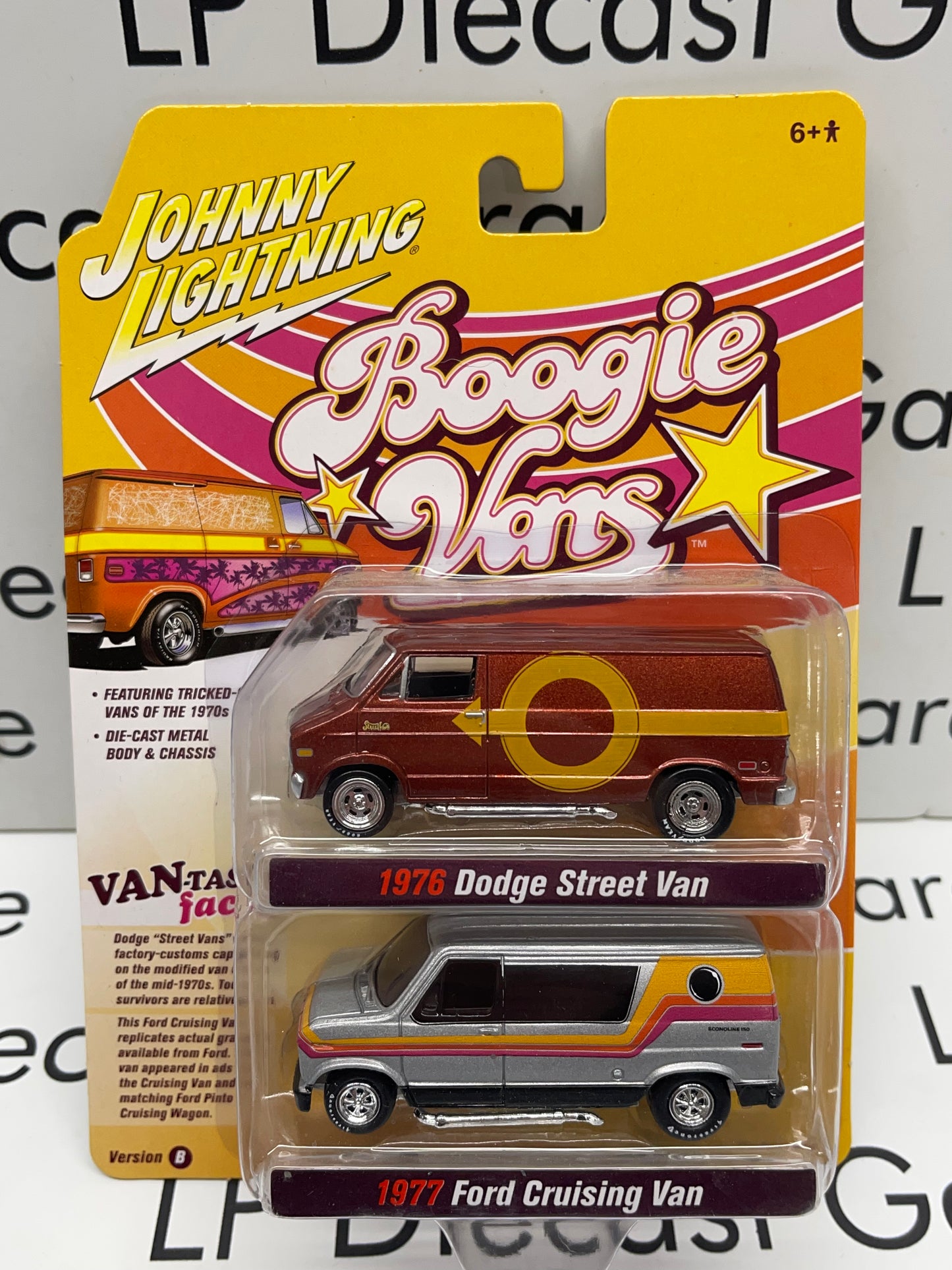 JOHNNY LIGHTNING Boogie Vans 2PK Set 1976 Dodge / 1977 Ford Version B 1:64 Diecast