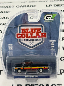 GREENLIGHT 1977 Ford F-100 Black w/ Free Wheeling Stripes 1:64 Diecast Blue Collar