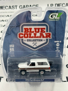 GREENLIGHT 1993 Ford Bronco XLT White w/ Mocha Stripe 1:64 Diecast Blue Collar