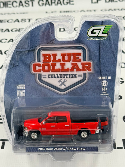GREENLIGHT 2014 Ram 2500 Red w/ Snow Plow & Spreader 1:64 Diecast Blue Collar