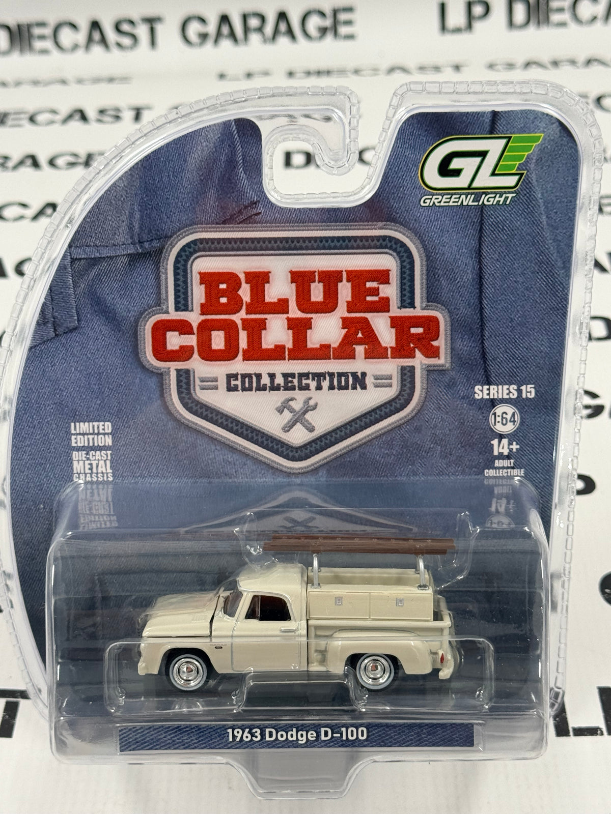 GREENLIGHT 1963 Dodge D-100 Beige w/ Ladder Rack 1:64 Diecast Blue Collar