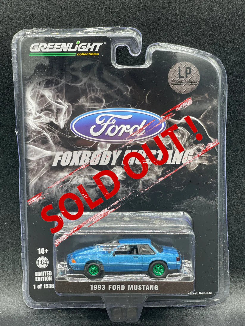 GREEN MACHINE CHASE GREENLIGHT 1993 Ford Mustang LX Bimini Blue LP 1:64 Diecast Promo