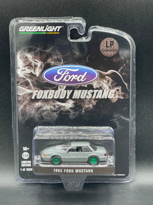 GREENLIGHT 1993 Ford Mustang 5.0 LX Coupe Destroyer Gray Drag LP Diecast Garage Exclusive Release 1:64 Diecast Promo *GREEN MACHINE*