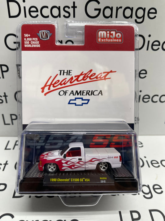 M2 Machines 1990 Chevrolet C1500 SS 454 MiJo Exclusive White with Red Flames 1:64 Diecast