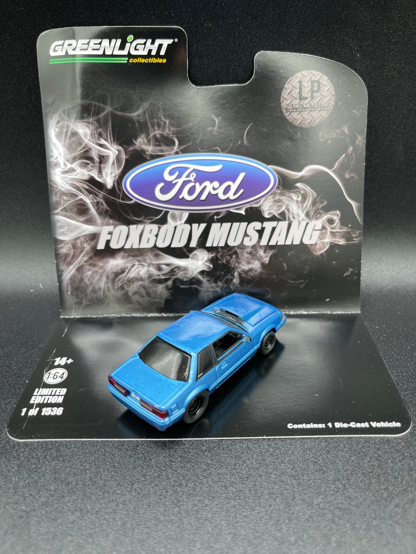 GREENLIGHT 1993 Ford Mustang 5.0 LX Coupe Bimini Blue Drag LP Diecast Garage Exclusive Release 1:64 Diecast Promo