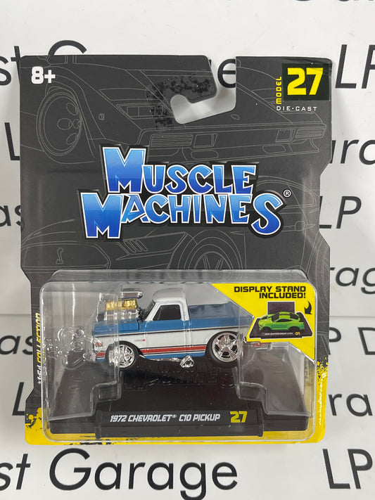 MAISTO Muscle Machines 1972 Chevrolet C10 Pick Up Blue/White Truck 1:64 Diecast