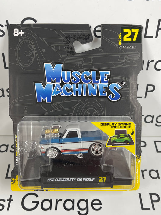 MAISTO Muscle Machines 1972 Chevrolet C10 Pick Up Blue/White Truck 1:64 Diecast