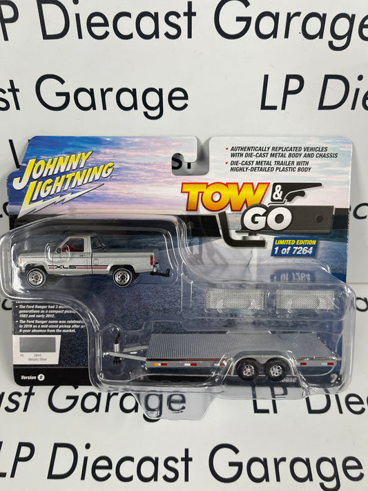 JOHNNY LIGHTNING 1983 Ford Ranger XLS w/ Open Trailer Tow & Go Metallic Silver 1:64 Diecast