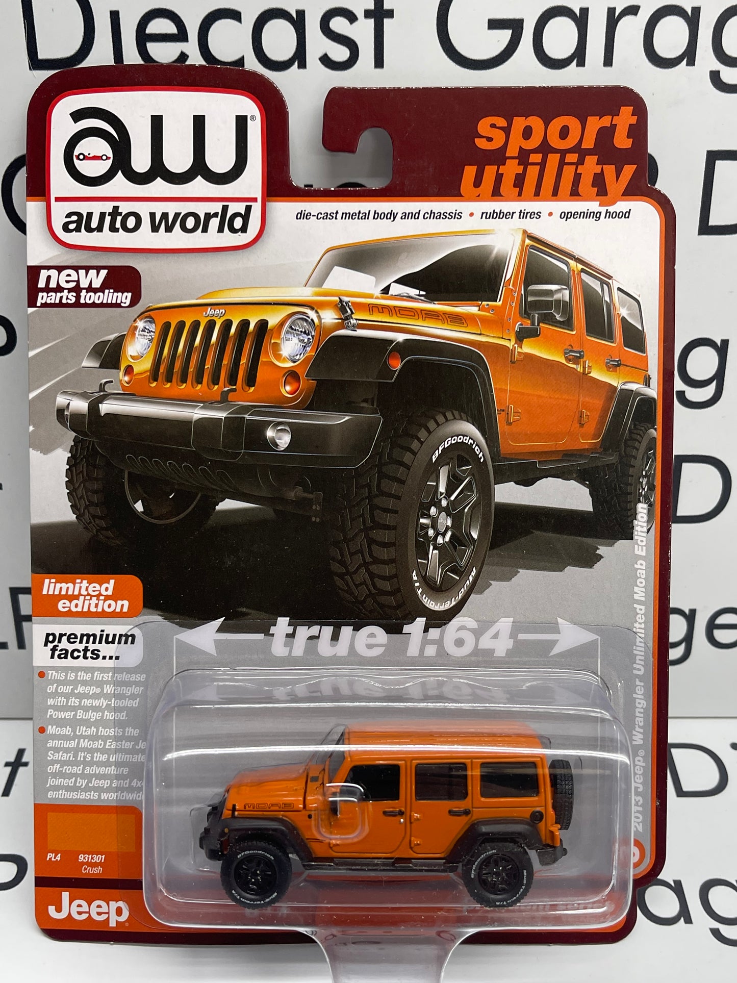 AUTO WORLD 2013 Jeep Wrangler Unlimited Moab Edition Crush Orange Sport Utility 1:64 Diecast