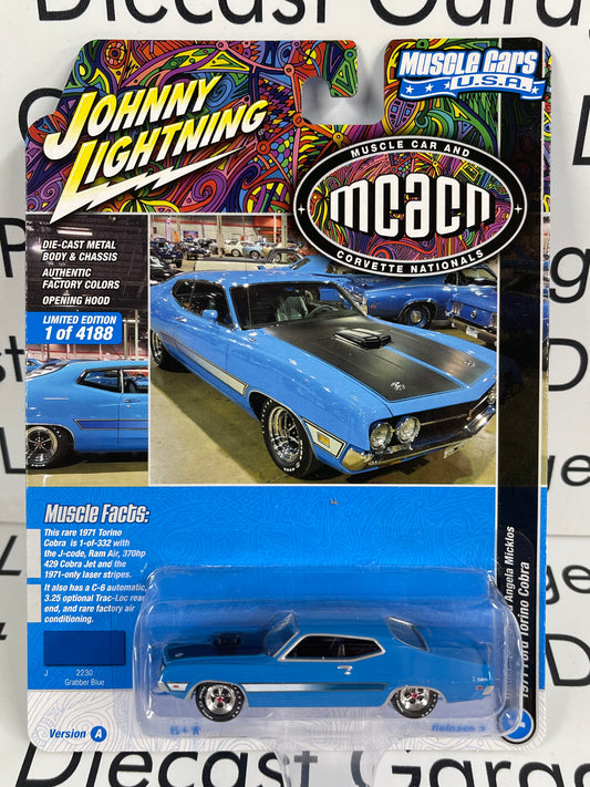 JOHNNY LIGHTNING 1971 Ford Torino Cobra Grabber Blue MCACN 1:64 Diecast