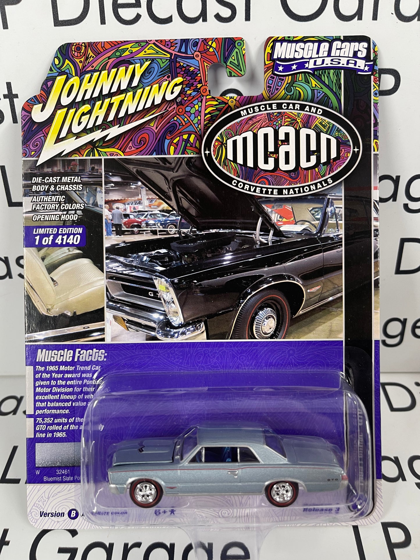 JOHNNY LIGHTNING 1965 Pontiac GTO Bluemist Slate Poly 1:64 Diecast MCACN