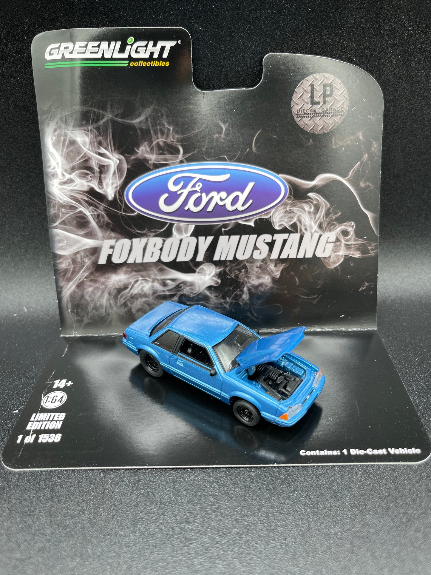 GREENLIGHT 1993 Ford Mustang 5.0 LX Coupe Bimini Blue Drag LP Diecast Garage Exclusive Release 1:64 Diecast Promo