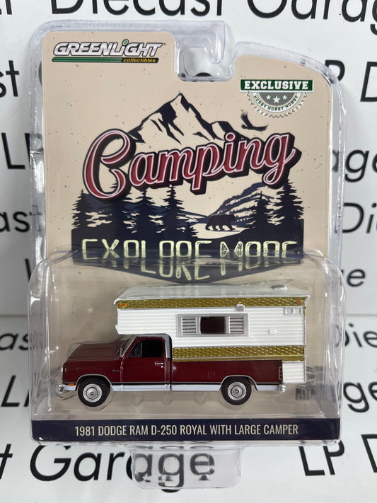 GREENLIGHT 1981 Dodge Ram D-250 Royal w/ Camper Maroon 1:64 Diecast Hobby